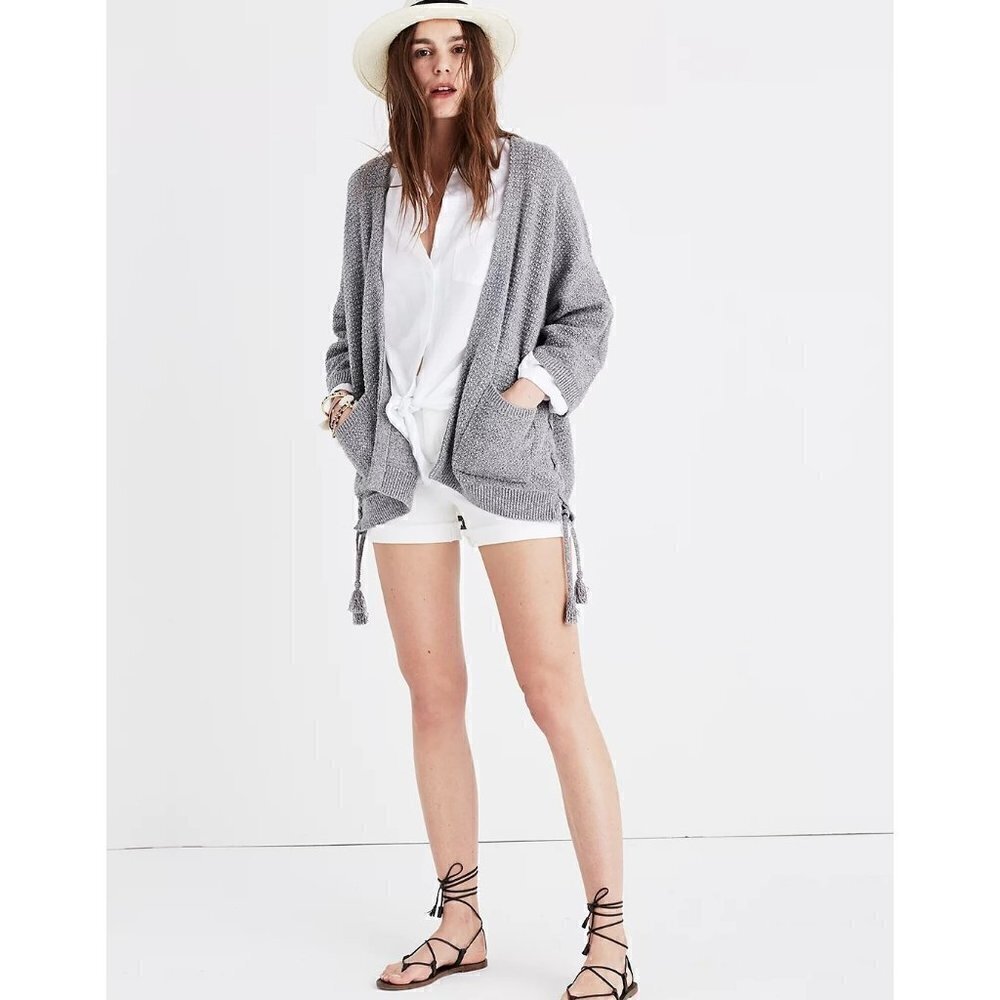 Madewell Gray Side Lace Cardigan Relaxed Fit Sweater S